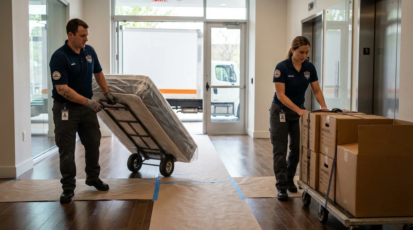 Professional apartment movers loading elevator in Metuchen, NJ